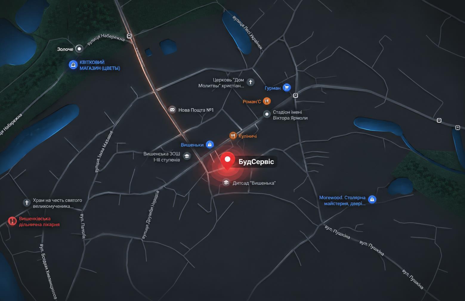 Карта — БудСервіс, с. Вишеньки, Бориспільський район